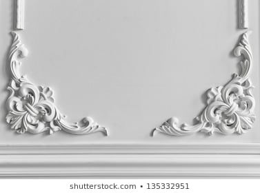 Beautiful Ornate White Decorative Plaster Moldings Stock Photo (Edit Now) 135332951 French Moulding, Wall Panel Moulding, Plaster Mouldings, Wall Panel Molding, Wall Moulding, Decorative Plaster, Panel Moulding, Decorative Mouldings, Wall Molding