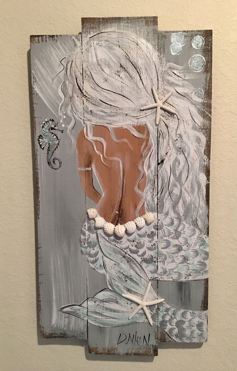 Excited to share the latest addition to my #etsy shop: Mermaid painting on wood!! #gray #birthday #christmas #painting #white #entryway #coastaltropical #bluemermaid #whitemermaid Mermaid On Wood Painting, Mermaid Painting On Wood, Painted Mermaids On Wood, Mermaids On Wood, Painted Mermaid, Painted Window Art, Texture Painting Techniques, White Entryway, Mermaid Canvas