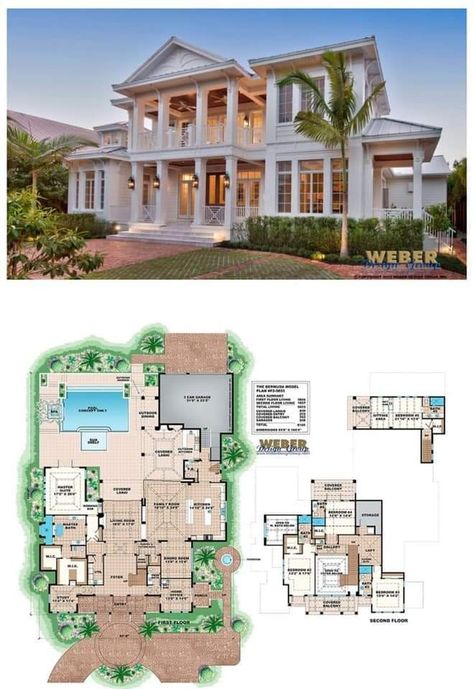 West Indies House Plans, West Indies House, Open Floor House Plans, Two Story House Design, Houses Bloxburg, Basement House Plans, House Plans Mansion, Porch House Plans, House Plans One Story