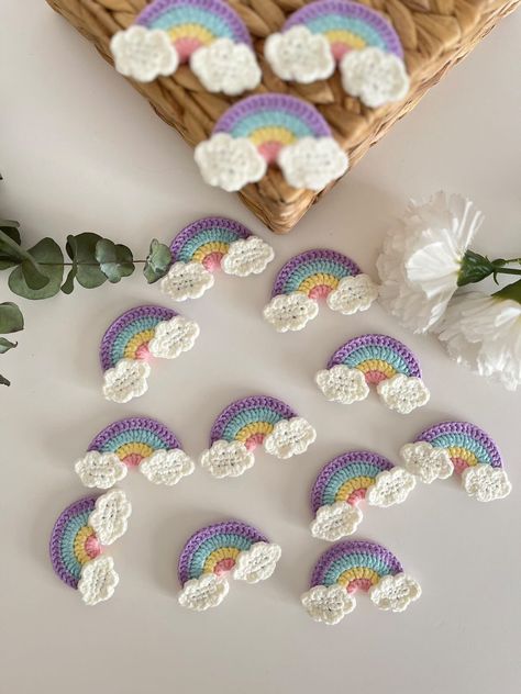 Pastel Rainbow Applique Small, Medium or Large, Crochet Rainbow & Cloud, Crochet Rainbow Applique, Rainbow Patch, Rainbow Birthday Tag Crochet Cute Applique, Crochet Rainbow Applique, Rainbow Crochet Free Pattern, Crochet Patches Applique, Rainbow Crochet Ideas, Pastel Crochet Ideas, Crochet Cloud Applique, Crochet Rainbow Pattern Free, Rainbow Yarn Crochet