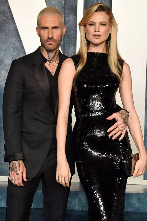 Behati Prinsloo And Adam Levine, Adam Levine And Behati Prinsloo, Adam Levine Behati, Behati Prinsloo Style, Adam Levine Behati Prinsloo, Adam Levine Style, Black Sequin Gown, Couples Weekend, Oscars Party