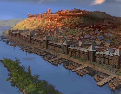 Russian City, Rpg World, River Side, Chateau Medieval, Location Inspiration, Fantasy City, Fantasy Castle, Fantasy Setting, Fantasy Places