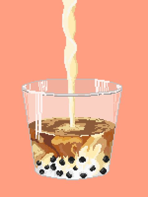 Pixel Art Boba, Tea Pixel Art, Pixel Bubble, Street Food Videos, Food Reference, Drawing Application, Asian Street Food, Poly Art, Arte 8 Bits