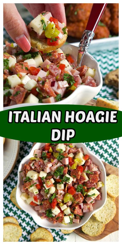 Italian Sub Dip, Hoagie Dip Recipe, Italian Hoagie Dip, Hoagie Dip, Italian Hoagie, Antipasto Salad, Lake Food Ideas Summer, Food Ideas Summer, Lake Food Ideas