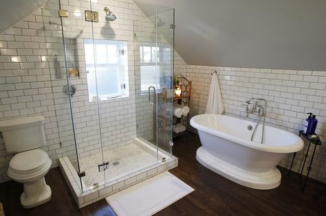 Attic Room Bathroom, Attic Master Suite Bathroom, Attic Bathroom And Closet, Small Attic Master Suite, Bungalow Attic Bedroom Master Suite, Attic Renovation Bathroom, Cape Cod Upstairs Bedroom Master Suite, Attic Master Suite Floor Plan, Pitched Ceiling Bathroom