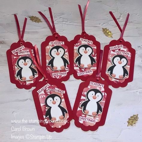 Christmas Gift Tags Stampin Up, Surfing Card, Penguin Christmas Cards, Christmas Tags Handmade, Tags Stampin Up, Penguin Cards, Xmas Gift Tags, Christmas Gift Tags Diy, Christmas Gift Tags Handmade