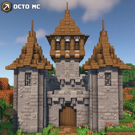 Minecraft Gate House, Minecraft Gate Ideas, Minecraft Gate, Minecraft Fortress, Minecraft Fort, Avatar Tree, Minecraft Castle Designs, Minecraft Building Blueprints, Mc Builds