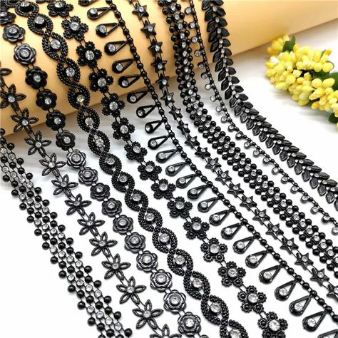 Wedding Dress Costume, Rhinestone Chain, Pearl Crystal, Crystal Chain, Dress Costume, Sew On, Black Crystals, Sewing Fabric, Chain Necklace