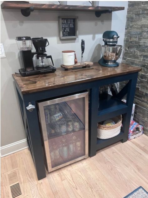 Coffee/wine Bar - Etsy Coffee/wine Bar Ideas, Mini Fridge Cabinet, Wine And Coffee Bar, Coffee/wine Bar, Coffee Cabinet, Alcohol Bar, Coffee Bar Station, Refrigerator Cabinet, Diy Coffee Bar