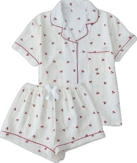 Button Up Shirt With Shorts, Cute Pjs, Matching Pjs, Cute Pajama Sets, Plus Lingerie, Cute Pajamas, Cherry Print, Sleepwear Sets, Lounge Shorts