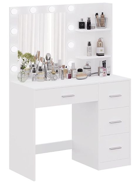 Vanity With Lights, Stool Bedroom, Ikea Vanity, Beauty Room Vanity, White Room Decor, Bedroom Dressing, Bedroom Dressing Table, Vanity Table Set, Makeup Table Vanity