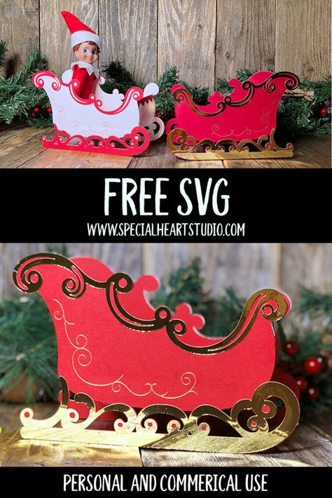 Christmas Decorations Cricut, Elf Sleigh, Advent Calendar Diy, Jul Diy, 3d Templates, Cricut Christmas Ideas, Diy Snowman, Floral Picks, Christmas Sleigh