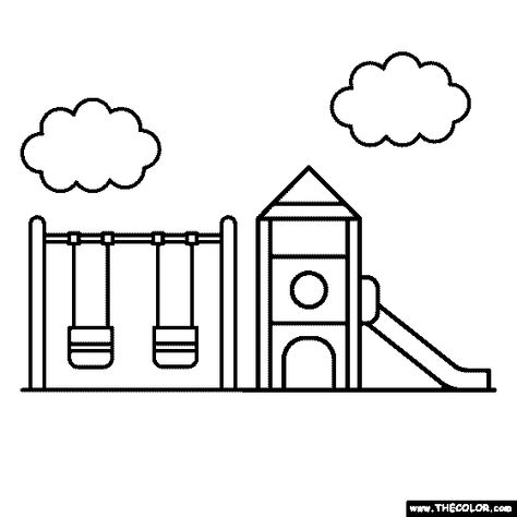 Playground Coloring Page Easy Art For Kids, School Coloring Pages, Kids Pages, Easy Drawings For Kids, Online Coloring Pages, Easy Doodles Drawings, History Projects, Sketches Easy, Art Drawings For Kids