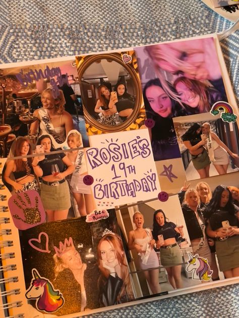 Birthday Memories Book, Scrapbook With Friends Ideas, Photo Album For Best Friend Birthday, Friend Group Scrapbook Ideas, Cute Photo Album Ideas For Best Friend, Birthday Scrap Booking Ideas, Best Friend Scrapbook Ideas Birthday, Photo Album Birthday Gift, Pretty Scrapbook Ideas