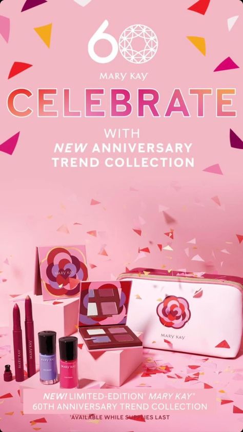 Elevate your look everyday with this Limited Edition 60th Anniversary Collection featuring nail polish, lip crayons, lush pigmented color palette, and cosmetic bag. Mary Kay 60th Anniversary, Mary Kay Limited Edition, Mary Kay Printables, Advanced Skin Care, Virtual Party, Lip Crayons, Beauty Consultant, 60th Anniversary, Mary Kay