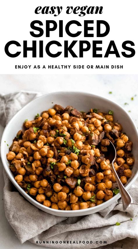 Easy Vegan Spiced Chickpeas with Mushroom and Onion for A Health Main Dish, Side or Salad Topper Chickpea Main Dish, Chickpea Recipes Healthy, Chickpeas Benefits, Healthy Dinner Salads, Vegetarian Bowls, Chickpeas Recipe, Spiced Chickpeas, Vegan Side Dishes, Vegan Sides