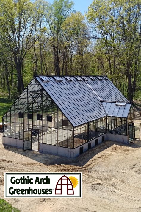 2 Floor Greenhouse, L Shaped Greenhouse, Tropical Greenhouse Design, Greenhouse Design Plans, Big Green House Ideas, Large Greenhouse Plans, Greenhouse With Koi Pond, Large Greenhouse Buildings, Big Greenhouse Ideas