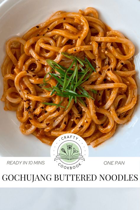 Gochujang Buttered Noodles Gojuchang Noodles, Gochujang Recipe Dishes, Udon Dishes, Recipes With Gochujang Paste, Peanut Gochujang Noodles, Gochujang Noodles With Chicken, Gochujang Udon Noodles, Gochujang Ramen, Gochujang Udon