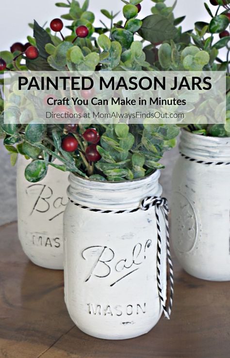 Painted Mason Jar Crafts, Jar Decoration, Diy Farmhouse Decoration, Chalk Paint Mason Jars, Mason Jar Decor, Diy Hanging Shelves, Farmhouse Centerpiece, Rustic Mason Jars, Christmas Farmhouse