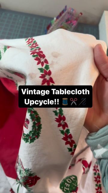 Fitted Tablecloth Diy, Repurpose Vintage Tablecloths, How To Display Vintage Tablecloths, Repurpose Lace Tablecloth, Old Tablecloth Ideas Upcycle, Tablecloth Skirt Diy, Clothes From Tablecloths, Vintage Christmas Tablecloth, Upcycling Tablecloths