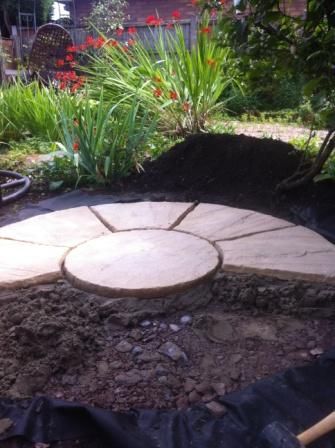 Circular Sitting Area, Half Moon Patio Ideas, Diy Round Patio, Circle Patio Ideas, Circle Around Tree, Round Patio Ideas, Circular Pergola, Round Pavers, Patio Extension Ideas