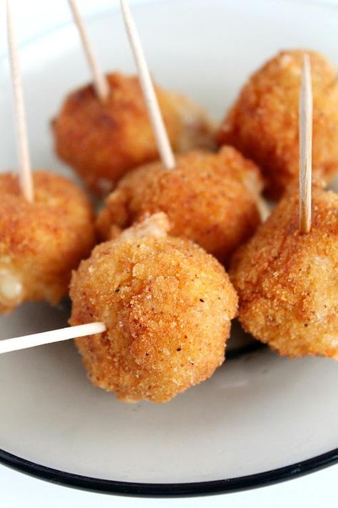 Pub-Style Spicy Fried Cheese Balls Spicy Cheese Ball Recipes, Fried Cheese Balls Recipe, Spicy Cheese Ball, Fried Cheese Balls, Cheese Balls Recipe, Fried Cheese, Spicy Cheese, Cheese Ball Recipes, Cheese Balls