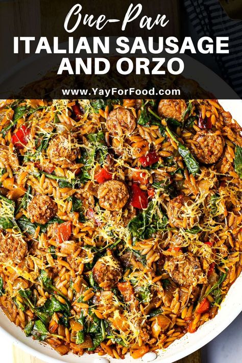 Italian Sausage And Orzo, Italian Sausage Orzo, Sausage And Orzo, Pasta Orzo, Sausage Orzo, Orzo Pasta Recipes, Pan Pasta, Pasta Easy, Pastas Recipes