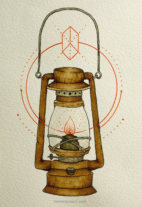 Lamp Tattoo, Lantern Tattoo, Kunst Tattoos, Marquesan Tattoos, The Lantern, Watercolor Illustrations, Pen And Watercolor, Illustration Inspiration, Watercolor Illustration