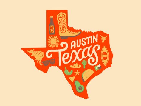 ATX by Kristen Harlin Tolentino on Dribbble Texas Illustration, Texas Images, Texas Logo, Texas Poster, Christian Graphic Design, Vintage Postcards Travel, Texas Map, Experiential, Austin Texas