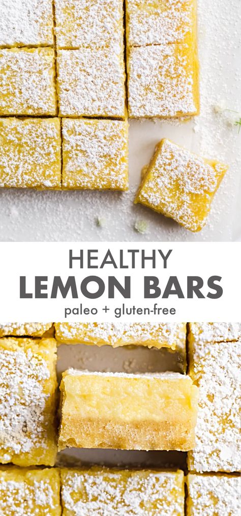 Healthy Lemon Bars, Paleo Lemon Bars, Gluten Free Lemon Bars, Lemon Bars Recipe, Paleo Sweets, Lemon Filling, Shortbread Crust, Lemon Bars, Lemon Desserts