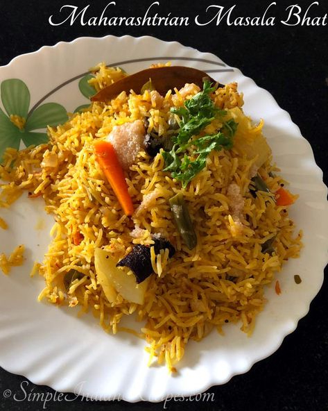 Masala Bhat is a traditional #rice dish from #Maharashtra, where aromatic rice is cooked with vegetables and a specific blend of #spices called the Goda Masala. Try the #recipe @ https://simpleindianrecipes.com/Home/Maharashtrian-Masala-Bhat.aspx  #simpleindianrecipes #inidanrecipes Masala Bhat Recipe, Goda Masala, Masala Rice, Simple Indian Recipes, Biryani Recipes, Funky Food, Desi Khana, Indian Rice Recipes, Veg Snacks