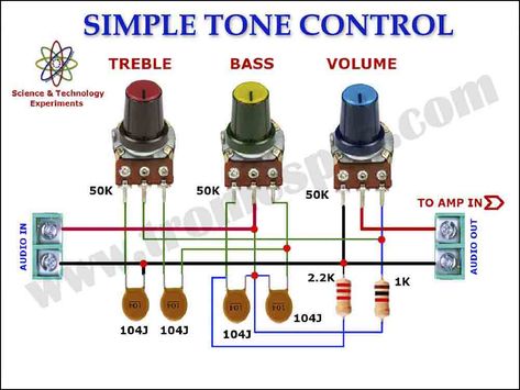 DIY Tone Control Bass Treble Volume Circuit Diagram Bass Treble Circuit Diagram, Tone Control Circuit Diagram, Audio Amplifier Circuit Diagram, Amplifier Circuit Diagram, Diy Guitar Pedal, Basic Electronic Circuits, Diy Amplifier, Electronic Circuit Design, Electrical Circuit Diagram