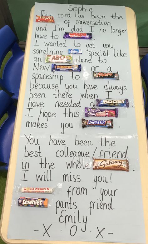 End of year chocolate poem for a staff member that was leaving 💕 Chocolate Poem, Birthday Candy Posters For Friends, Friend Chocolate Bar Card, Candy Message Board For Birthday, Teacher Chocolate Bar Poem, Fathers Day Chocolate Bar Poem, Friend Poems, Best Friend Poems, Fun Sleepover Ideas