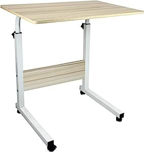 simpahome Height Adjustable Mobile Table Workstation Laptop Overbed Multi Table with Metal Frame & Rolling Castors - Birch : Amazon.co.uk: Home & Kitchen Tv Dinner Table, Mobile Workstation, Mobile Table, Bed Tray, Computer Workstation, Hospital Bed, Adjustable Height Table, Laptop Table, Bed Table