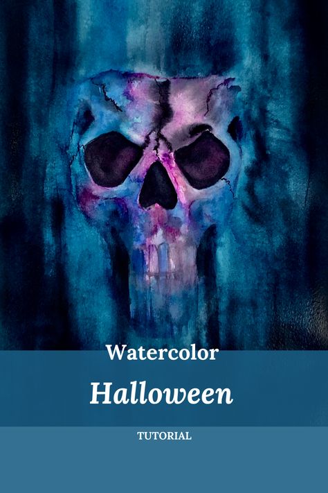 Halloween Painting Tutorial Step By Step, Gothic Watercolor Paintings, Halloween Watercolor Tutorial, Dark Watercolor Paintings, Halloween Watercolors, Goth Watercolor, Halloween Watercolor Painting, Watercolour Halloween, Witchy Watercolor