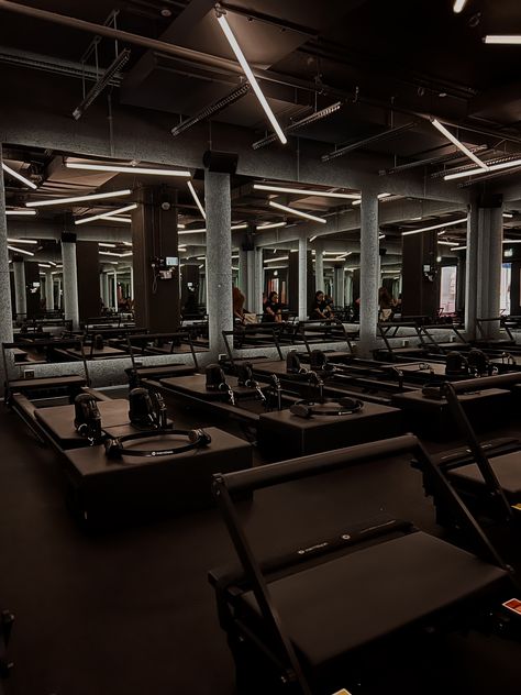 Third Space Gym, Pilates Dark Aesthetic, Lagree Fitness Aesthetic, Lagree Pilates Aesthetic, Dark Wellness Aesthetic, Dark Pilates Aesthetic, 1rebel Gym, Gym Class Aesthetic, Reformer Aesthetic