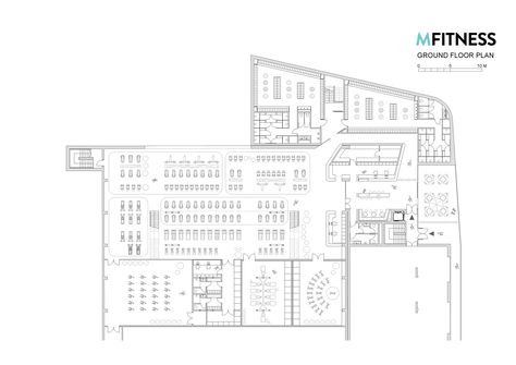 Gallery of MFitness / Smertnik Kraut - 13 Gym Plans Architecture, Fitness Center Floor Plan, Gym Design Plan, Fitness Center Interior Design, Gym Floor Plan, Fitness Center Design, Gym Plans, Stair Plan, Gym Center