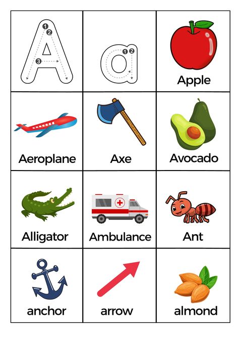 What Starts with Letter A Words Worksheets Printable PDF Alphabet Chart Printable, Letter A Words, A Words, Letter Tracing Worksheets, Kids Worksheets Preschool, Alphabet Tracing Worksheets, Challenging Behaviors, Alphabet Charts, Positive Learning