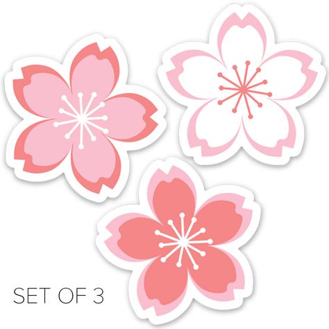 A trio of sweet sakura (cherry blossoms) in soft shades of pink and white. These 2″ x 2″ stickers are water resistant, scratch resistant, and fade p Japan Party, Japanese Party, Seni Korea, Chinese New Year Crafts, Floral Stencil, Flower Stickers, Sakura Flower, New Year's Crafts, Sakura Cherry Blossom