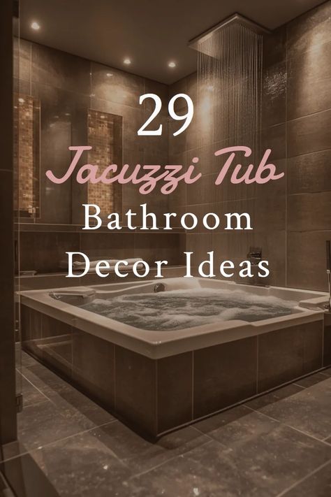 Turn your bathroom into a spa-like retreat with these dreamy Jacuzzi tub decor ideas! From modern minimalism to rustic charm, find inspiration to create the ultimate relaxation space. Save for your next home upgrade! Jacuzzi Tub Bathroom Ideas, Jacuzzi Tub Decor Ideas, Jacuzzi Tub Bathroom Decor Ideas, Jacuzzi Tub Decor, Jacuzzi Tub Bathroom Decor, Tub Decor Ideas, Jacuzzi Tub Bathroom, Tub Bathroom Ideas, Tub Decor