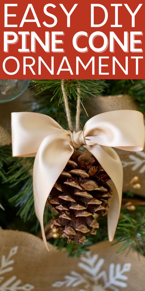 Decorate your tree this year with a fun and easy DIY Pine Cone Ornament. Pine Cone On Christmas Tree, Glitter Pinecone Ornaments, Pine Cones Christmas Crafts, Natural Christmas Tree Ornaments Diy, Pine Cone Christmas Tree Ornaments, Pine Cone Tree Ornaments, Pine Cone Tree Decorations, Decorating Pine Cones For Christmas, Diy Pine Cone Ornaments