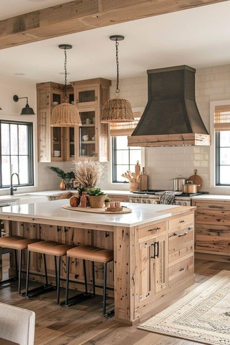 Kitchen To Pantry Transition, Modern Farmhouse House Design, Clean Rustic Decor, Barndominium Kitchens Ideas, Modern Farmhouse Kitchen Islands, House Interior Kitchen Modern, Timeless Farmhouse Kitchen, Modern Country Kitchen Farmhouse, Farmhouse Cabinets Kitchen