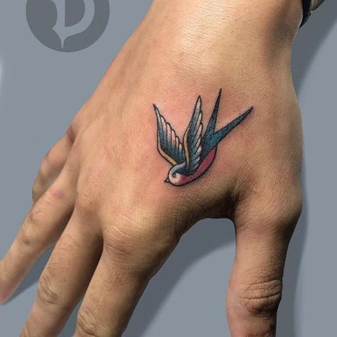 Swallow Hand Tattoo, Bird Hand Tattoo, Sorry Mom Tattoo, Swallow Tattoo Design, Best Small Tattoos, Tattoo Cool, Little Bird Tattoos, Bluebird Tattoo, Tattoos Hand