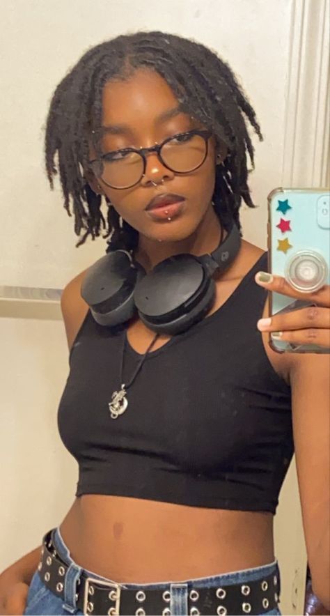 Black Tomboy Hairstyles, Black Nonbinary People Hair, Black Dreads Black Women, Mullet Locs Black Women, Black Nonbinary Hairstyles, Earthy Dreadheads, Locs And Piercings, Dreads For Black Women, Sew In For Black Women