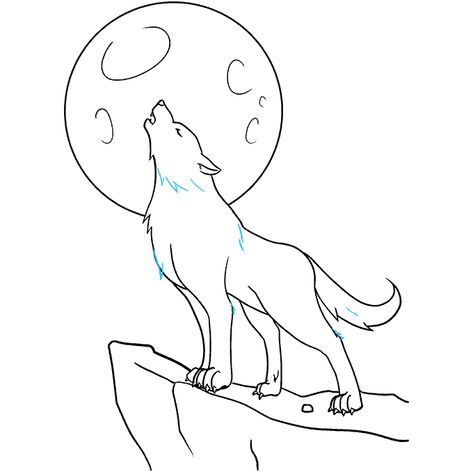 How to Draw a Wolf Howling Step 09 Cute Wolf Drawing Easy, Wolf Howling Drawing, Cool Wolf Drawings, Wolf Art Drawing, Wolf Outline, Wolf Drawing Easy, Draw A Wolf, Cute Wolf Drawings, Wolf Designs