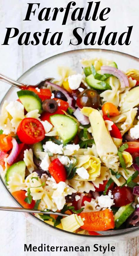 Pasta Salad Farfalle, Pasta Salad Mediterranean, Farfalle Salad, Farfalle Pasta Salad, Olives Marinated, Eating European, Salad Mediterranean, Salads Ideas, Marinated Artichokes