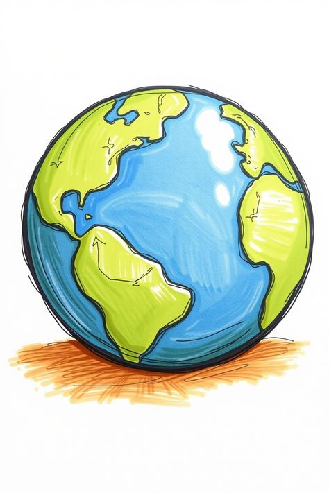 Check Out This Simple Earth Doodle Drawing & 12+ Other Earth Drawing Ideas! #drawinginspiration #drawing Earth And Space Drawing, Cute Earth Drawings, World Drawing Earth, Earth Cartoon Drawing, Earth Drawing Simple, Earth Drawing Ideas, Earth Doodle, Earth Sketch, Flora And Fauna Drawing