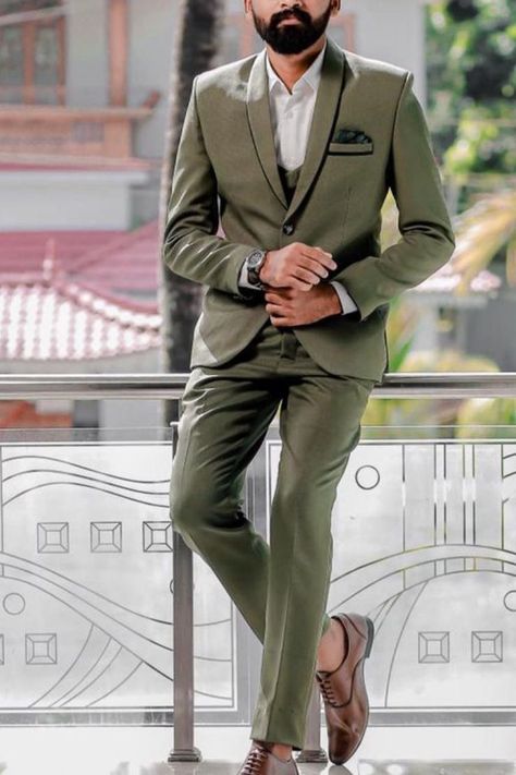 Groom Attire Rustic, Green Tux, Reception Suits, Green Suit Men, Olive Green Suit, Green Tuxedo, Green Wedding Suit, Wedding Groomsmen Attire, Suit Groom