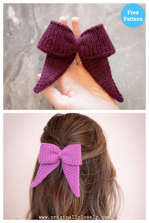 Simple Love Bow Free Knitting Pattern Yarn Crafts For Kids, Hair Bobbles, Bow Pattern, Free Knitting Pattern, Xmas Crafts, Crochet Accessories, Bits And Bobs, Yarn Crafts, Knitting Patterns Free