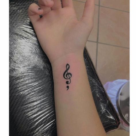 Semi-colon Tattoo Ideas Cute, G Note Tattoo, Bass Clef Semi Colon Tattoo, Semi-colon Tattoo Cool, Music Note Semi-colon Tattoo, Music Saved My Life Tattoo, Semi-colon Tattoo Unique, G Clef Tattoo, Semi Colon Tattoos For Women